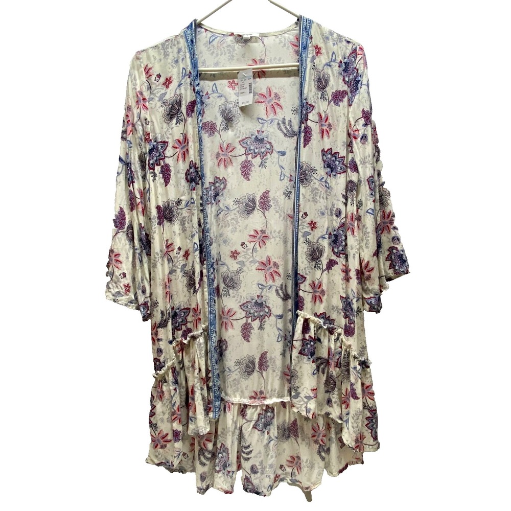 Maurices Open Front Kimono Cardigan Women's Small Cream Floral Lightweight NWT